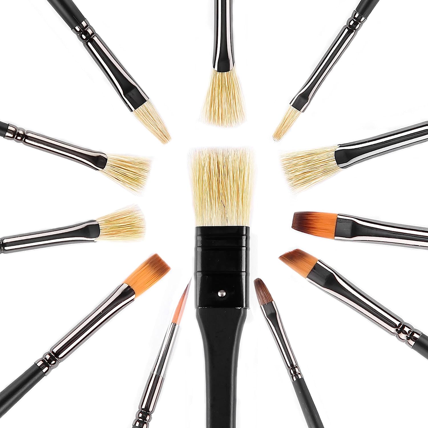 Paint Brush Set 12pcs, Natural Hog Bristle Long Handle Professional Artist Brushes Anti-Shedding, Art Supplies for Kids and Adults for Acrylic and Oils Painting, Watercolor, Face Painting Craft - Image 1